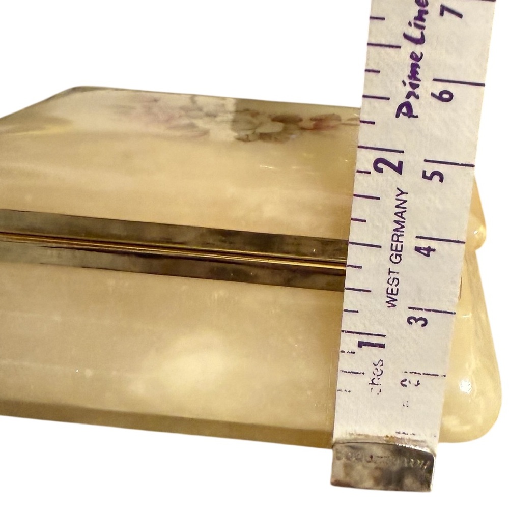 Vintage Alabaster Stone Jewelry Trinket Box with Floral Lid - Picture 2 of 14